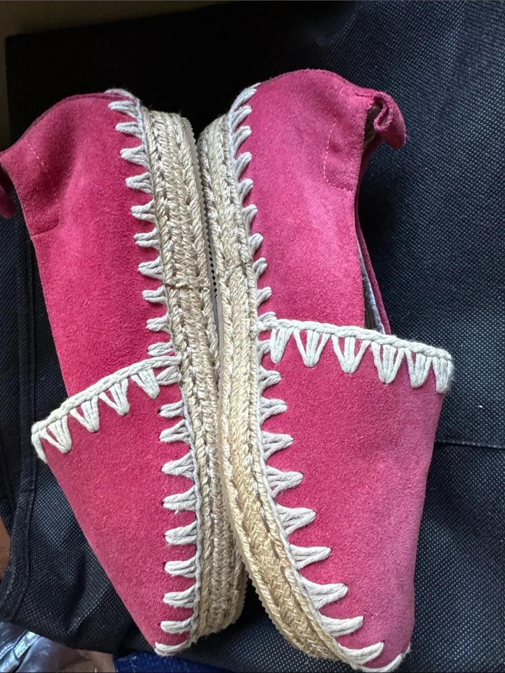 Mou Red Espadrille Slip-On with Embroidered Accent